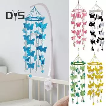 Подвесной помпон в виде бабочки для детской кроватки, мобильного дома, офиса, детской комнаты, ручной работы, подвесной колокольчик в виде бабочки жёлтый