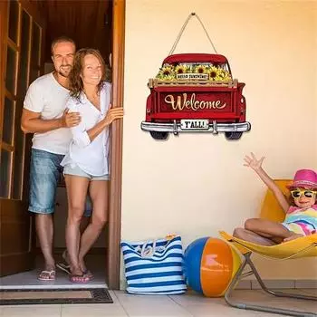 Подвесной приветственный знак на входной двери грузовика с 12 альтернативными сезонными праздничными декорациями, приветственный знак в форме грузовика на осень, День благодарения, Хэллоуин D