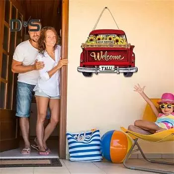 Подвесной приветственный знак на входной двери грузовика с 12 альтернативными сезонными праздничными декорациями, приветственный знак в форме грузовика на осень, День благодарения, Хэллоуин D