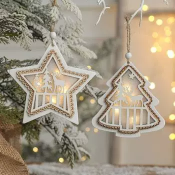 Подвесной рождественский деревянный светодиодный подвесной светильник, елочные украшения, светящийся кулон на Новый год Style B