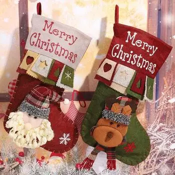 Подвесной рождественский носок, плюшевый мешок для конфет, красный рождественский чулок, рождественская елка Elk