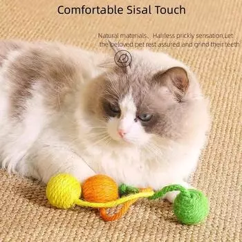 Подвесной шарик из сизаля для домашних кошек, устойчивый к укусам, износостойкий джутовый шпагат, товары для животных, избавляющие от скуки, жевательная игрушка-царапка жёлтый