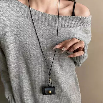 Подвесной шейный чехол для наушников с ремешком Компактная маленькая сумка для ключей Хранение наушников красный