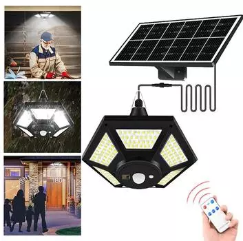 Подвесной солнечный светильник с двойной головкой на открытом воздухе с детектором движения, светодиодный супер яркий солнечный светильник для навеса, 5 режимов, гаражная лампа для сада 1PCS-2000MAH