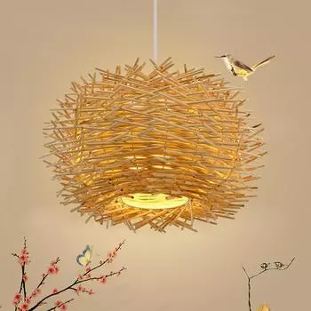 Подвесной светильник Bird Nest Lamp из ротанга, плетеная деревянная ручная работа, подвесной светильник для отеля, кафе, гостиной, столовой, подвесной потолочный светильник D30cm естественный