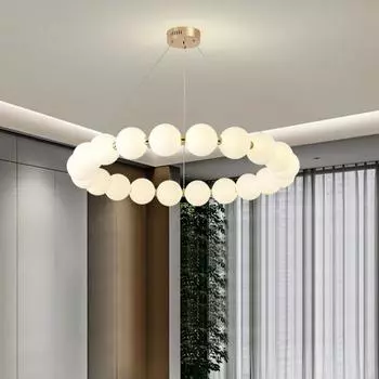Подвесной светильник для гостиной в скандинавском стиле, простой светодиодный светильник для спальни, круговой светильник для столовой с жемчужным ожерельем tri colored light