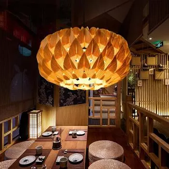 Подвесной светильник для ресторана из цельного дерева, Деревянный художественный светильник, подвесной светильник для спальни и гостиной 40cm diameter