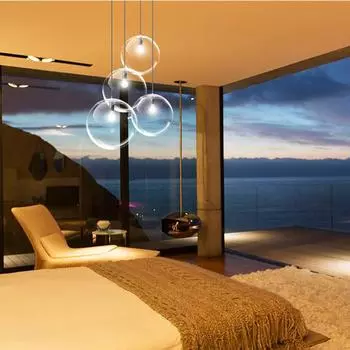 Подвесной светильник Glsass Bubble Ball, подвесное освещение, креативные декоративные светильники для спальни, кабинета, столовой, бара, современный подвесной светильник 15CM чёрный