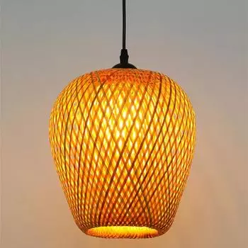 Подвесной светильник из бамбукового плетения 26 см, подвесной потолочный светильник E27, люстра, светильники из ротанга, плетеные для дома, спальни, декор, лампы, абажуры Without Bulb