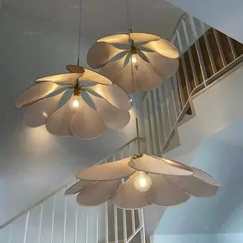 Подвесной светильник из лепестковой ткани в скандинавском стиле, простые лампы в стиле бохо для столовой, гостиной, спальни, чайной комнаты, люстры для домашнего проживания D60CM коричневый