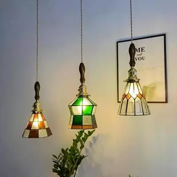 Подвесной светильник из меди и стекла Тиффани в стиле ретро, подвесные светильники для спальни, столовой, гостиной, декора в стиле лофт, винтажные светодиодные люстры Luminaria Warm White