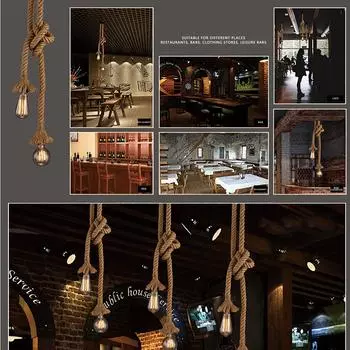 Подвесной светильник из пеньковой веревки с двойной головкой, цоколь для люстры, промышленный подвесной светильник жёлтый