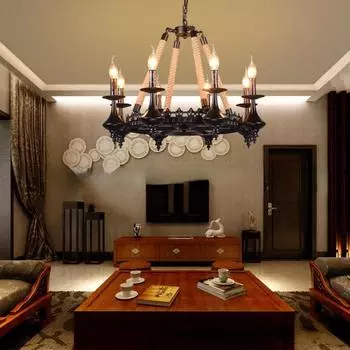 Подвесной светильник из пеньковой веревки в стиле ретро, ностальгический креативный и персонализированный светильник из железа для ресторана, индустриального стиля 6 headlights