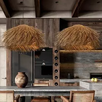 Подвесной светильник из ротанга ручной работы для потолка, магазина, бара, подвесные светильники из травы, люстра для гостиной, декор комнаты в стиле лофт, светодиодный светильник Lustre Diameter -40cm