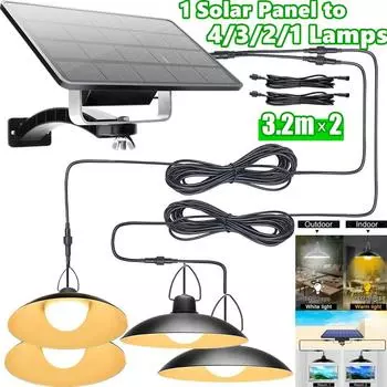 Подвесной светильник на солнечной батарее с 4/3/2/1 головками, уличная солнечная лампа для дома и с линией освещения 3,2 м для кемпинга, сада, крыльца, входной двери, винтаж 1 Solar Panel to 1 Lamp теплый белый