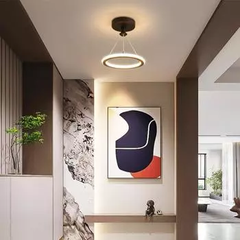 Подвесной светильник Nordic Circular, современная светодиодная люстра, гостиная, спальня, коридор, лестница, проход, декоративный светильник Droplight Cool white-6000k чёрный