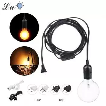 Подвесной светильник с патроном E27, шнуром питания 1,8 м, адаптером вилки EU/US с проводом для выключателя, используется для крепления розеток, белый, черный 1 PCS