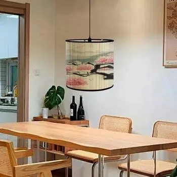 Подвесной светильник с принтом, абажуры, украшение для дома, складной абажур из бамбука в стиле ретро