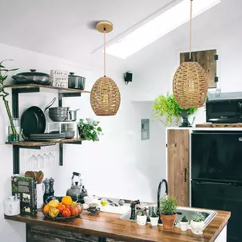 Подвесной светильник в деревенском стиле, регулируемый абажур из пеньковой веревки в стиле бохо для крыльца