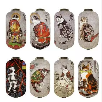 Подвесной светильник в японском стиле с изображением кота-самурая, декор для вечеринки, готический фонарь в виде кота-самурая, рекламный знак для ресторана Izakaya Sushi Shop 15x25cm