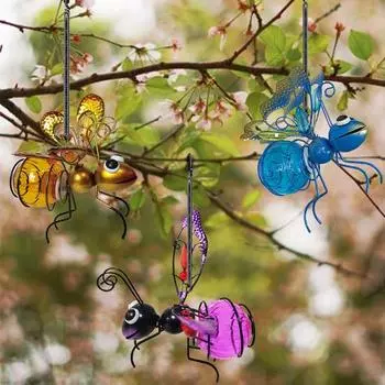 Подвесной светильник в виде муравья на солнечной энергии, украшение сада, IP65, водонепроницаемый, с автоматической зарядкой, для заднего двора, балкона, солнечный сказочный светильник, подвесной кулон синий