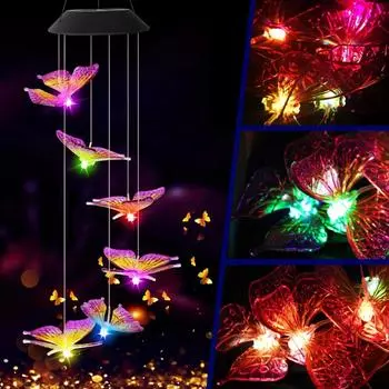 Подвесной светильник Wind Bell, светодиодная гирлянда с бабочкой на солнечных батареях для дома, окна, крыши, карниза, двора, газона, ландшафтного фонаря Wind Chimes