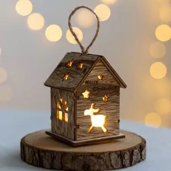 Подвесной светильник Yousheng Christmas Wooden House с теплым светом, изысканное украшение для дома для романтической праздничной атмосферы A