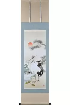 Подвесной свиток галереи Hare no Machi Shochiku Plum Crane Turtle Yoshu Ono Shakusan Ширина x Высота 164 см 44,5