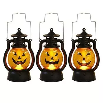 Подвесной тыквенный фонарь, реквизит для создания атмосферы вечеринки, лампа ужасов, переключатель управления, маленькая масляная лампа в стиле ретро для детей A