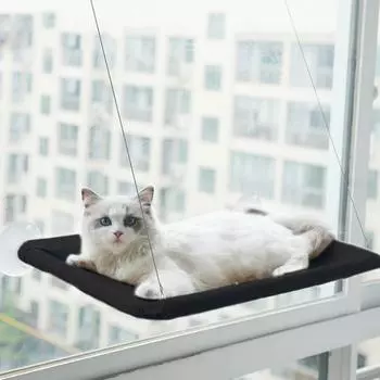 Подвесной удобный гамак для домашних животных, кровать для кошек с солнечными сиденьями у окна, каретка для лазанья для котят, аксессуары для домашних животных 67x39.5cm чёрный