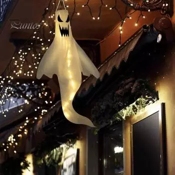 Подвесной уличный водонепроницаемый ветроуказатель в виде привидения на Хэллоуин со светодиодной подсветкой, сделанный вручную летающий призрак, украшение на елку для патио на Хэллоуин A