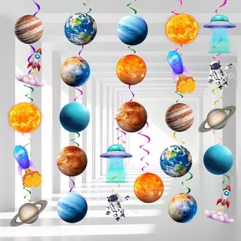 Подвесной вихрь «Солнечная система», 34 шт., космические тематические украшения для вечеринок, подвесные потолочные вихри для вечеринок, космические вихри для вечеринок, серпантин, планетарные вихревые украшения синий