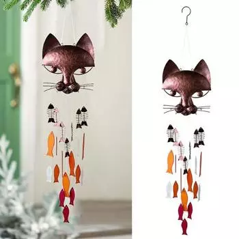 Подвесной железный колокольчик ручной работы, фантастические изысканные кошки, рыбы, колокольчик, домашний декор