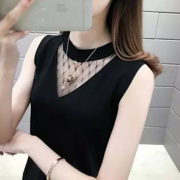 Подвесной жилет для женщин, вязаная черно-белая нижняя рубашка, большой сексуальный топ без рукавов M