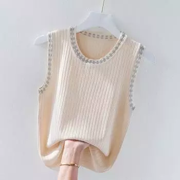 Подвесной жилет для женщин, вязаная черно-белая нижняя рубашка, большой сексуальный топ без рукавов L