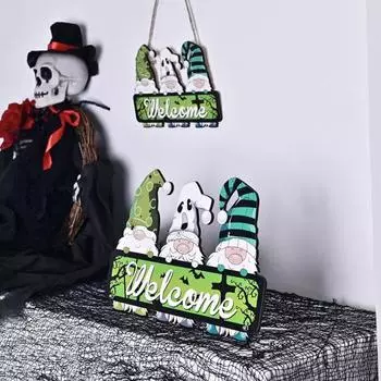 Подвесной знак на Хэллоуин, гном, деревянная дверная вывеска, декор, настенная табличка, жуткие товары для вечеринок, украшение для передней двери для фермерского дома, дома S чёрный