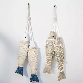 Подвесные деревянные украшения в виде морских рыб, настенные украшения, дверные подвесные пляжные тематические украшения для дома, домашний орнамент в средиземноморском стиле 20cm синий