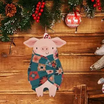 Подвесные деревянные украшения в виде свиней в одеялах, милые рождественские украшения в виде поросят красный