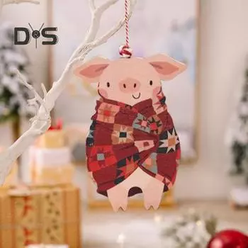 Подвесные деревянные украшения в виде свиней в одеялах, милые поросята, елочные украшения для домашней вечеринки, подарок от тайного Санты красный