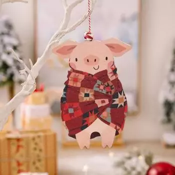 Подвесные деревянные украшения в виде свиней в одеялах, милые поросята, елочные украшения для домашней вечеринки, подарок от тайного Санты синий