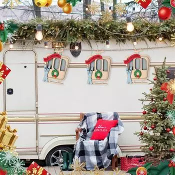 Подвесные елочные украшения для подъемника 3 деревянных лыжных украшения с веревками One Size