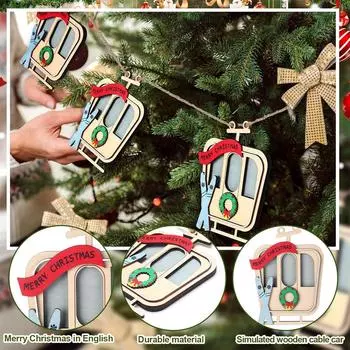 Подвесные елочные украшения для подъемника, 3 деревянных лыжных украшения с веревками One Size