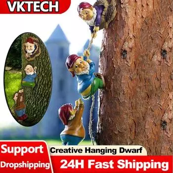 Подвесные фигурки гномов, креативное украшение для дерева гнома, забавная статуэтка гнома для лазания по лужайке во дворе