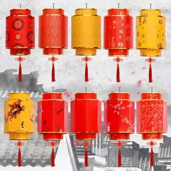 Подвесные фонари в китайском стиле, водонепроницаемые антикварные дворцовые фонари из ПВХ, ретро-китайские красные фонарики, праздничный новогодний декор Height 25CM