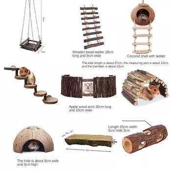 Подвесные игрушки для хомяка, зяблик, яблоня, ландшафтный дизайн, ступенька, гамак, арка, мост, лестница, украшение платформы, забор, скорлупа кокоса, древесный уголь Special bite string