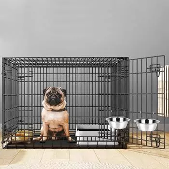 Подвесные миски для собак для наружных и внутренних вольеров, миски для воды из нержавеющей стали для клеток собак, кормушки для собак, подставки для еды, миски для щенков 1pcs серебряный