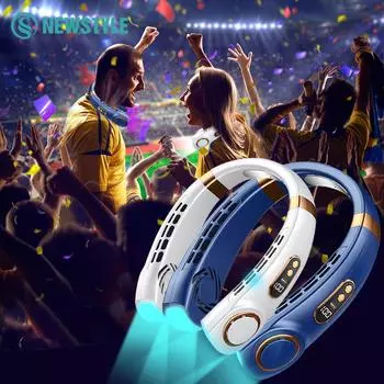 Подвесные ночные светильники на шею с вентилятором, красочные атмосферные огни, 5-я передача, USB, портативный бесшумный светодиодный цифровой дисплей, дорожный вентилятор для кемпинга