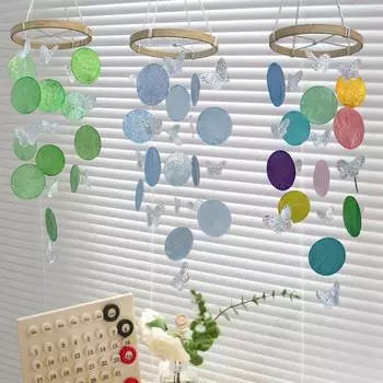 Подвесные поделки в виде бабочек, натуральный орнамент, дерево, креативное кольцо-колокольчик, декоративные аксессуары, цветной сад, двор, украшение дома