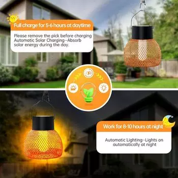Подвесные солнечные светильники, уличные солнечные фонари для наружного водонепроницаемого использования с эффектом пламени для украшения сада и дорожек во дворе