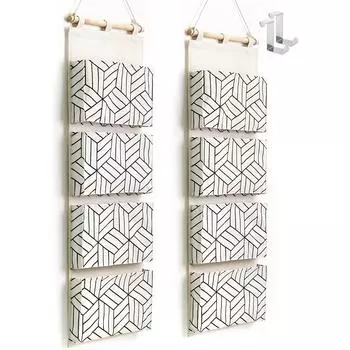 Подвесные сумки для хранения на дверь, настенный органайзер для шкафа, 4 больших кармана, льняная хлопковая ткань, гостиная, спальня, ванная комната 1pcs белый